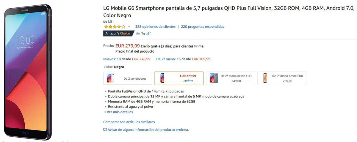 Oferta del LG G6 en Amazon