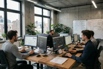 Équipe de développeurs logiciels dans un open space moderne à Lille, illustrant le classement des meilleures sociétés de développement logiciel dans les Hauts-de-France en 2026