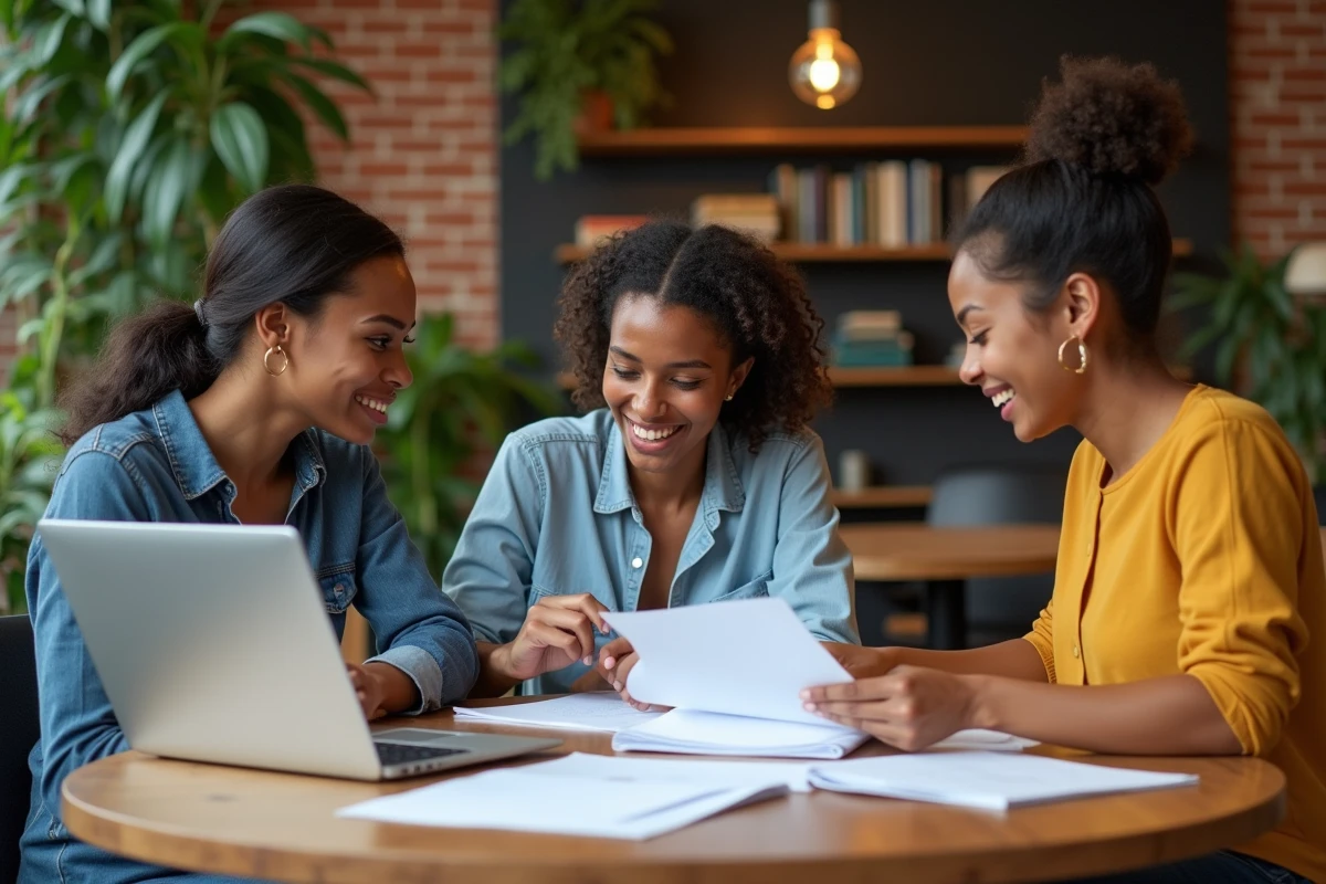 Groupe de jeunes professionnels collaborant dans un café