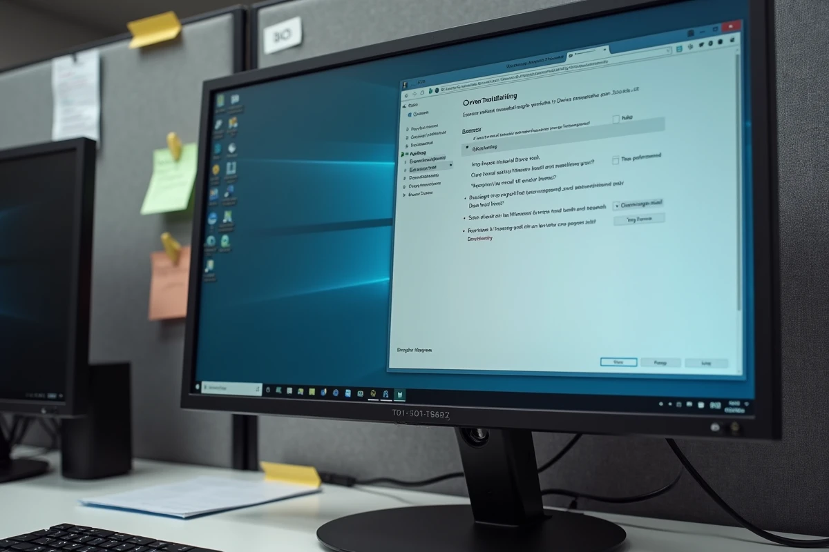 Écran d'ordinateur affichant les paramètres d'installation de drivers Windows avec comparatif d'outils intégrés et logiciels tiers