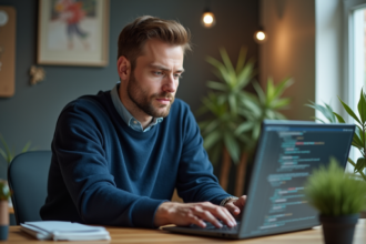 Développeur logiciel au bureau avec code Java