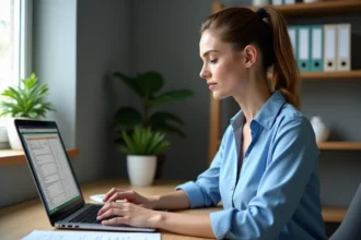 Femme travaillant sur un ordinateur dans un bureau calme