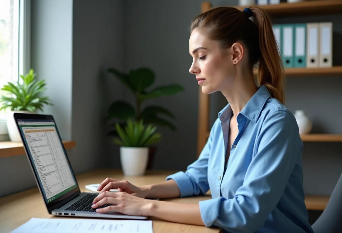 Femme travaillant sur un ordinateur dans un bureau calme