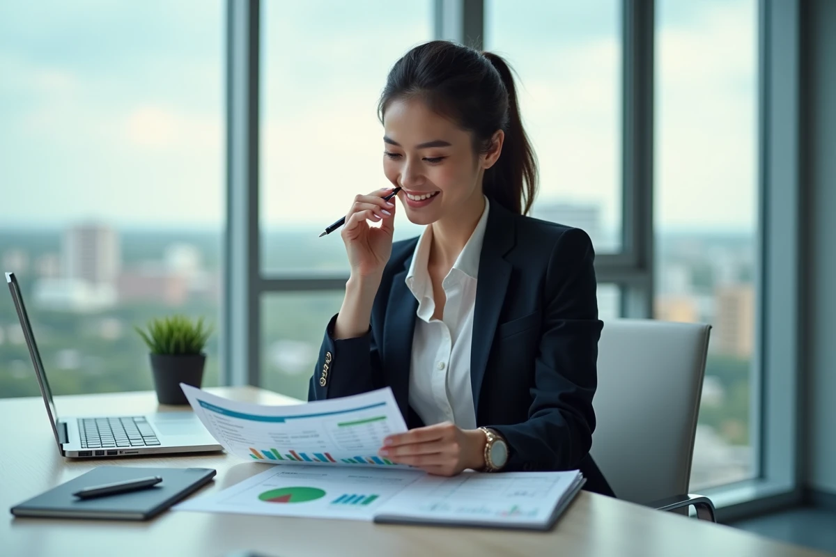 Femme daffaires analysant un tableau Excel dans une salle de réunion