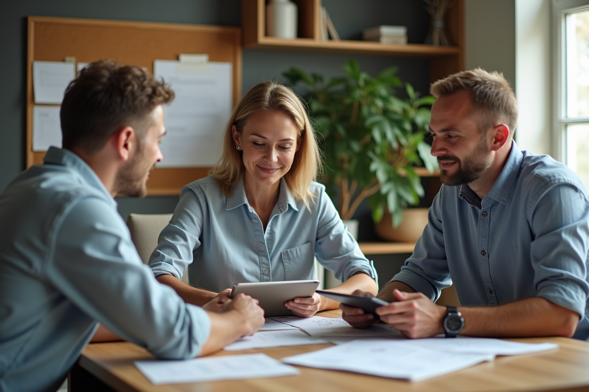 Groupe de trois personnes collaborant autour d