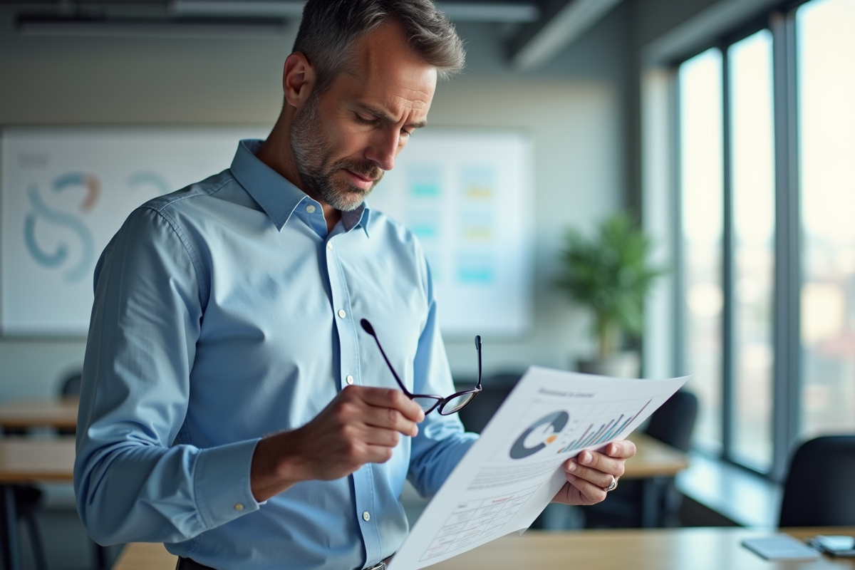 Homme d affaires analysant des graphiques SEO dans un bureau