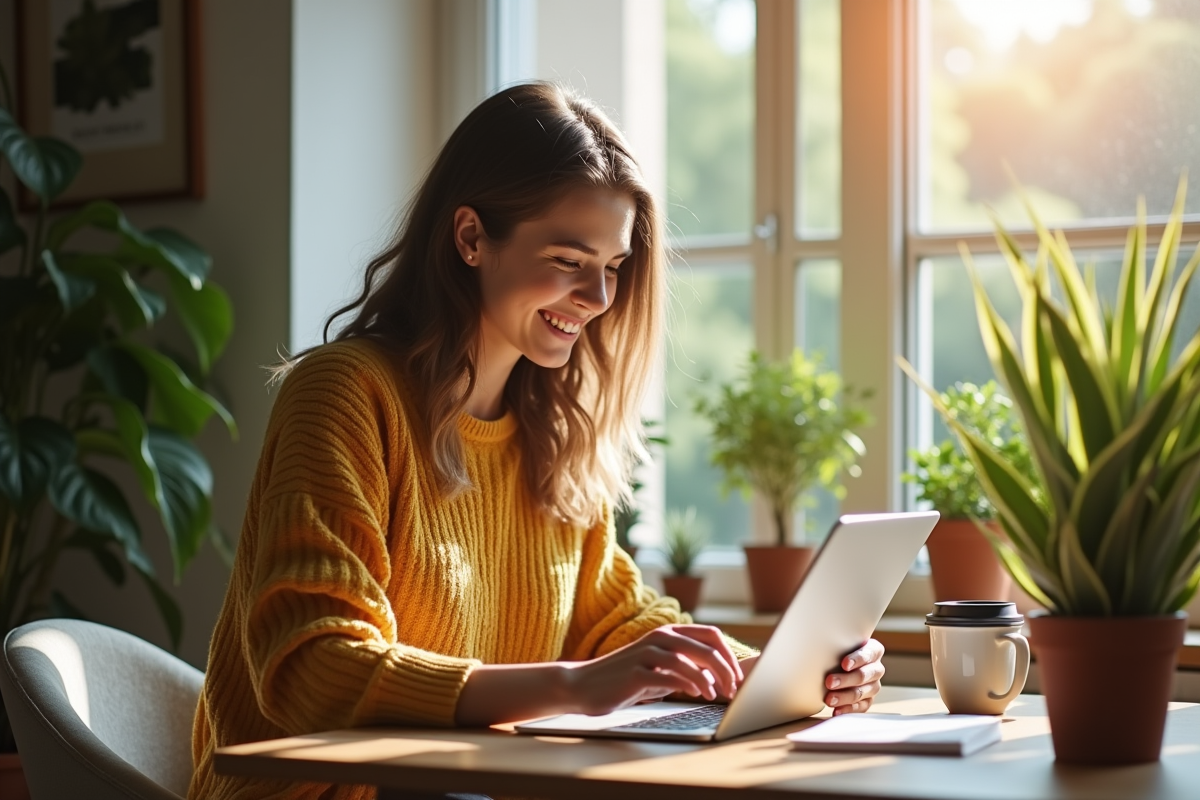 Jeune femme utilisant une tablette pour concevoir un site web