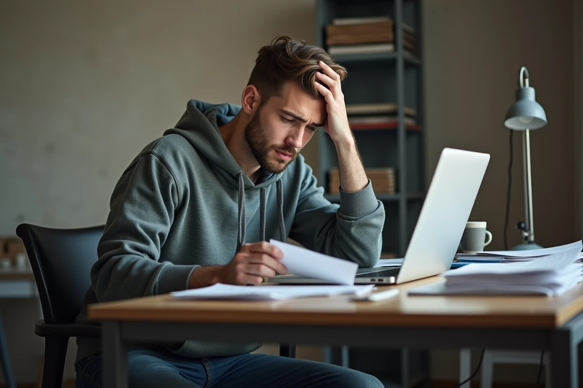 Jeune homme concentré dans son bureau à la maison