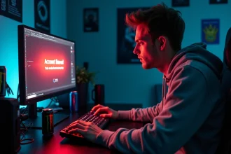 Joueur frustré face à un message de bannissement de compte Activision sur son écran de PC gaming