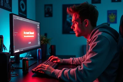 Joueur frustré face à un message de bannissement de compte Activision sur son écran de PC gaming
