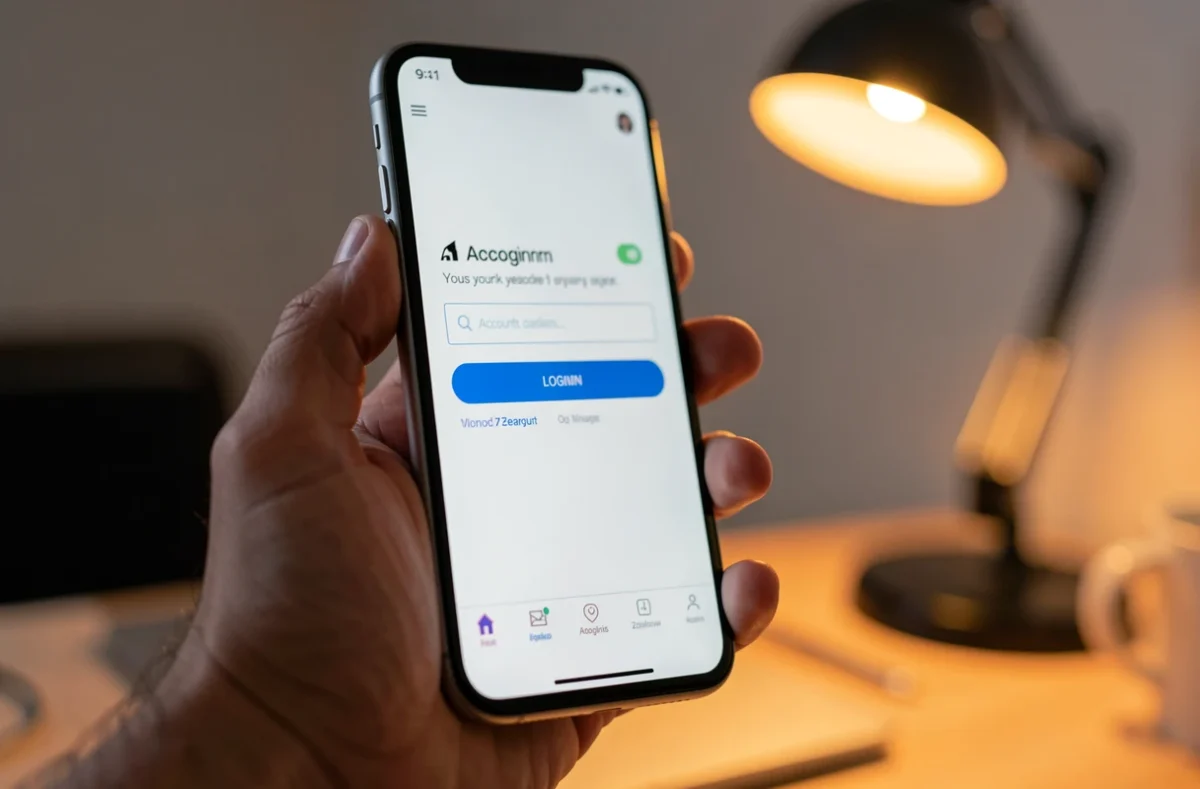 Main tenant un smartphone avec un écran de connexion à un compte