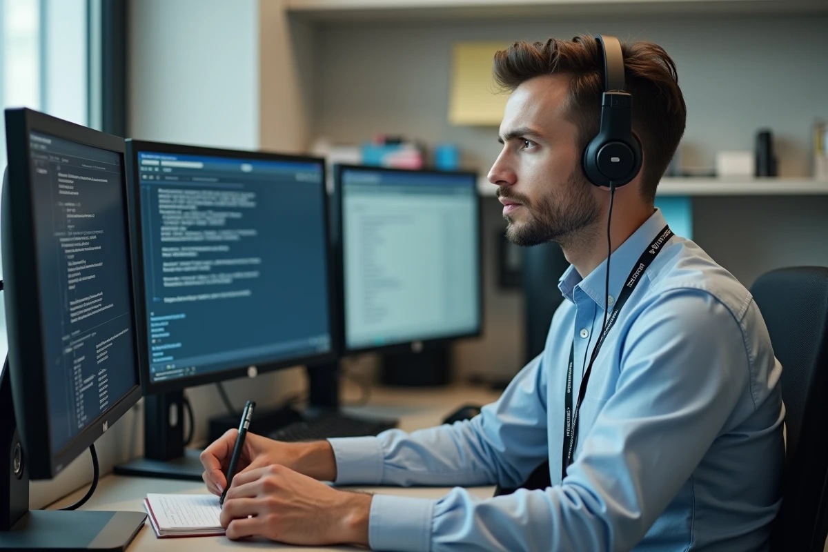 Technicien informatique universitaire aidant à résoudre un problème d'accès au webmail Zimbra sur le réseau wifi du campus